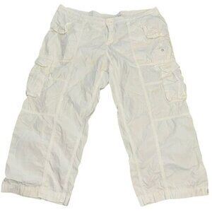 Norma Kamali Womens Cargo Pants Off-White Size 16 100% Cotton Relaxed Fit